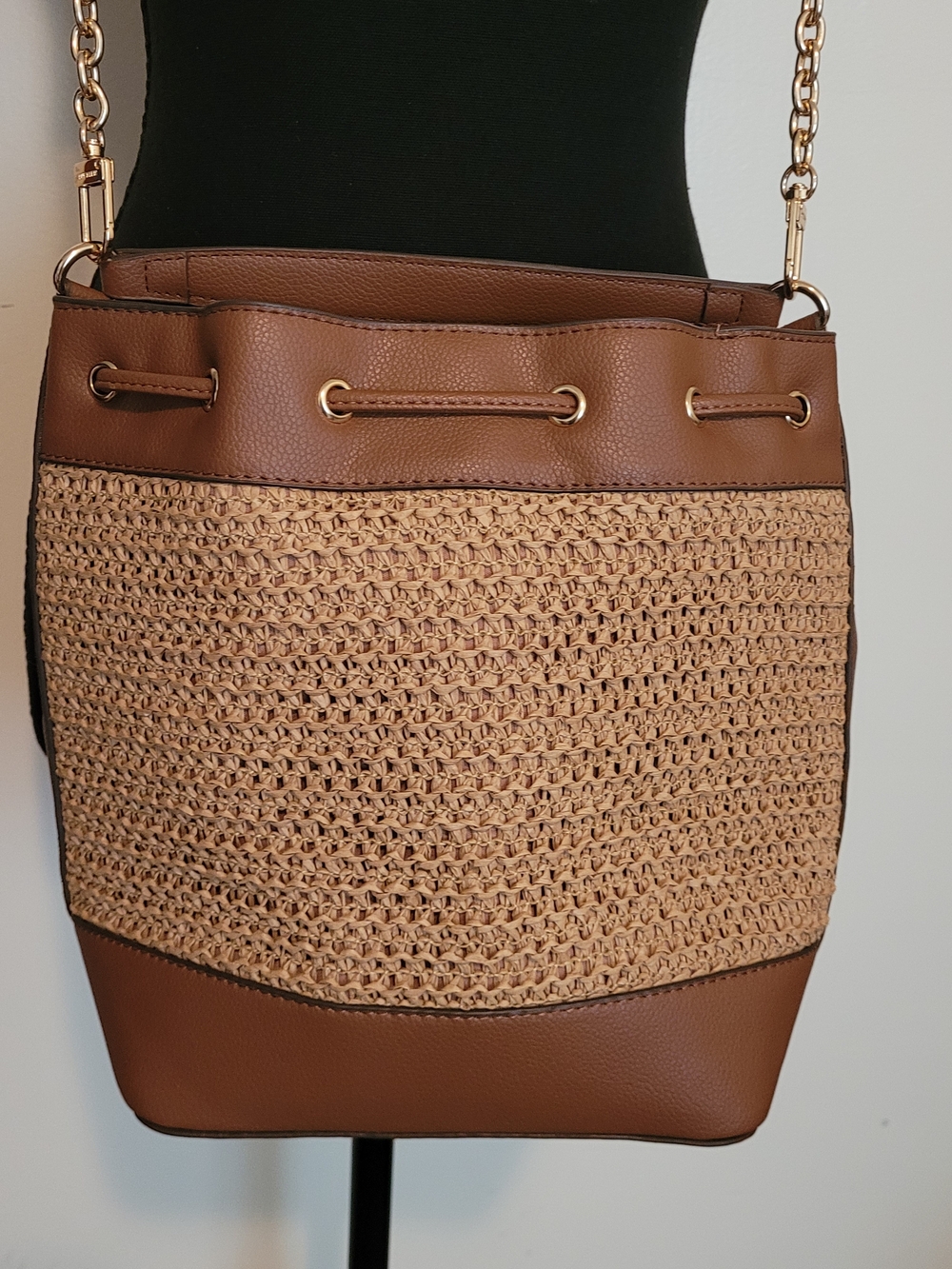 Anne Klein Brown Raffia Bucket Bag with Tassels - Picture 6 of 10